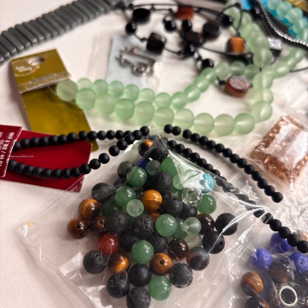 Lot of Mixed Craft Beads, Crystals, Findings Green, Blue, Brown, Black, Silver - Picture 6 of 7